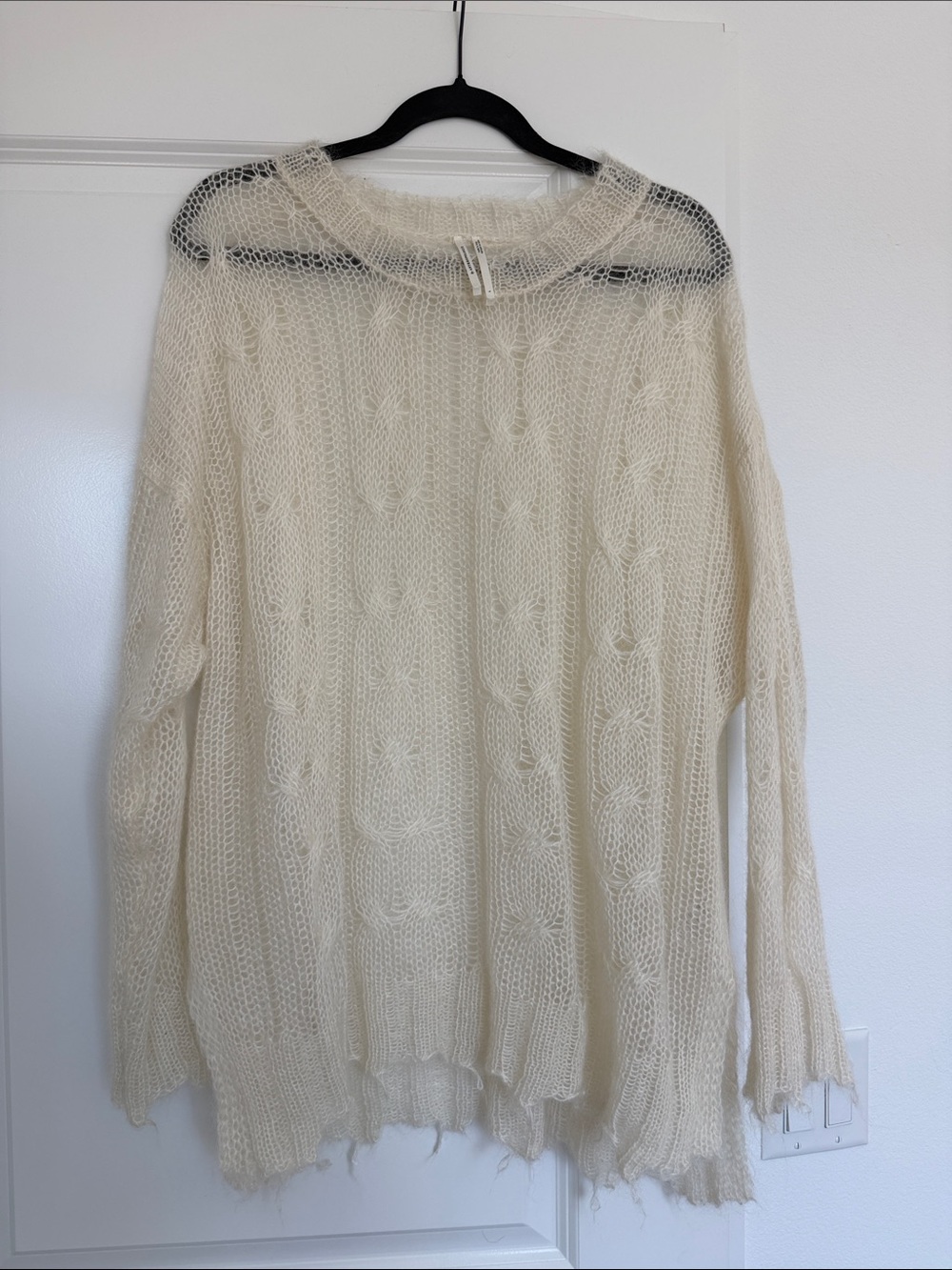 Anthropologie Cream Cable Mohair-Blend Crewneck Sweater